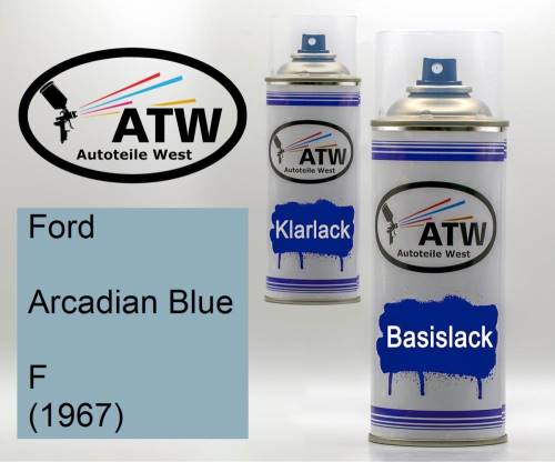 Ford, Arcadian Blue, F (1967): 400ml Sprühdose + 400ml Klarlack - Set, von ATW Autoteile West.